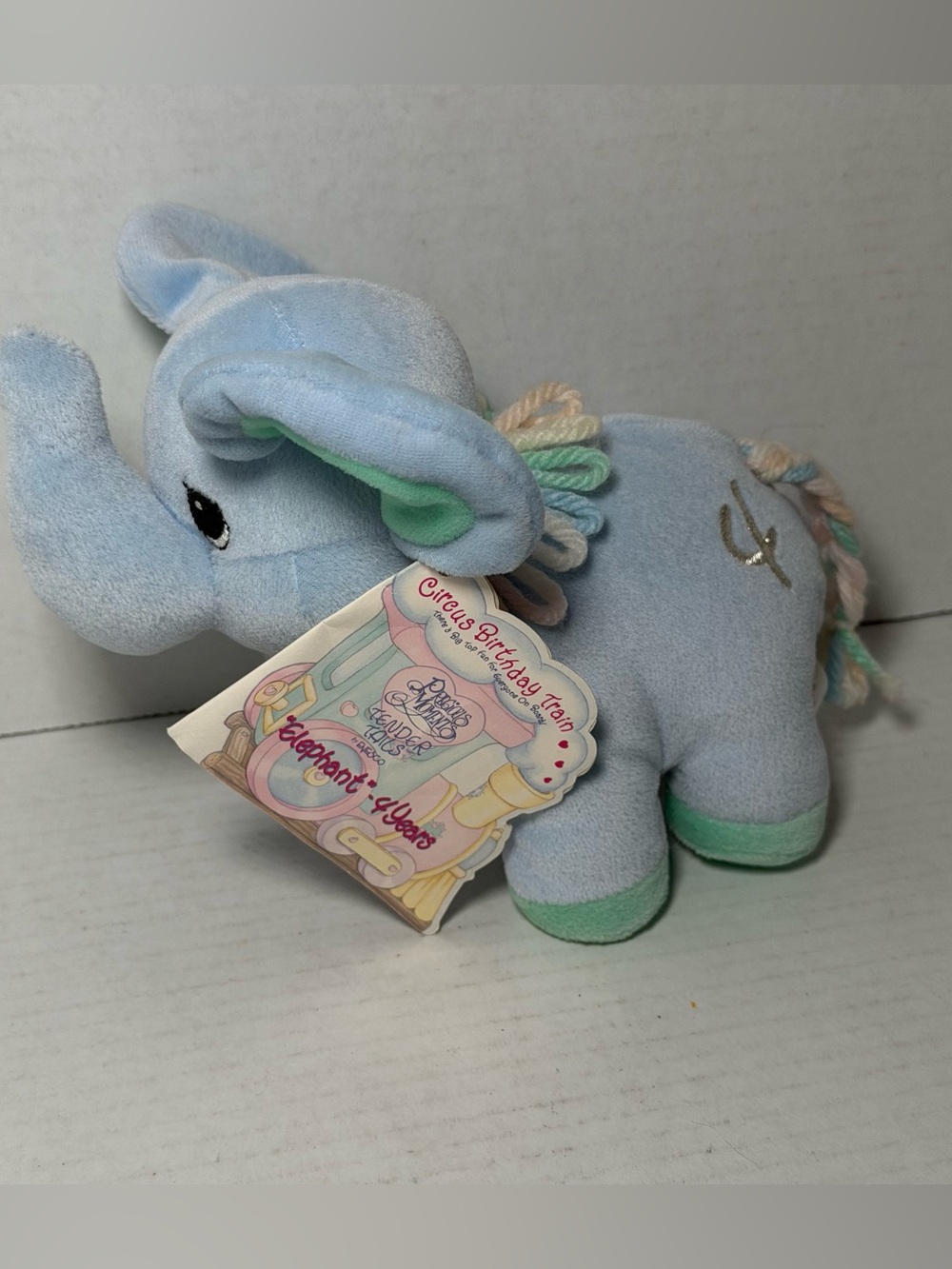 Elephant Precious Moments Blue 1999 Tender Tail Plush 4th Birthday Circus Train